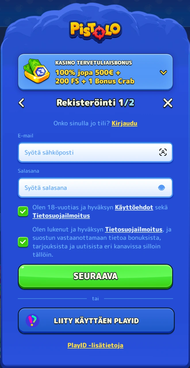 Kuinka rekisteröidyn Pistolo casinolle